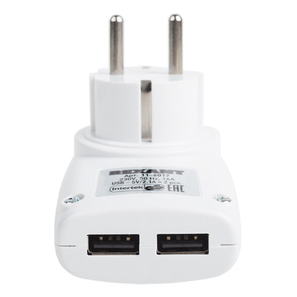 Адаптер питания 220В + 2 USB REXANT RX-17
