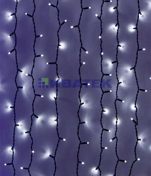 Гирлянда Занавес 1 x 9 м Белый 220В, 900 LED, Провод Черный Каучук, IP65