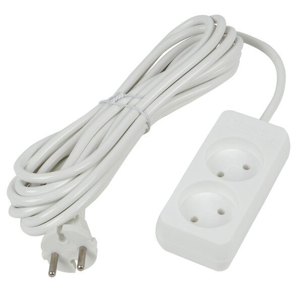 S-CU2-5 WHITE Удлинитель серии Ultra, шнур 5м., 2 гнезда, 10A, б/з. Белый. TM Uniel
