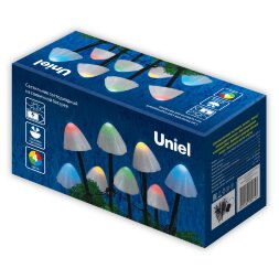 USL-S-830-PM020 MULTICOLOR MUSHROOMS SET12 Садовый светильник на солнечной батарее Разноцветные грибы. в комплекте из 12 штук. 12 светодиодов. Разноцветный свет. 1xАA Ni-Mh аккумулятор в-к. IP44. TM Uniel