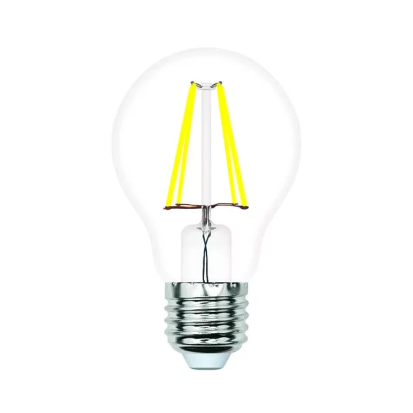 LED-A60-5W-3000K-E27-CL-SLF Лампа светодиодная. Форма A. прозрачная. Теплый белый свет 3000K. ТМ Volpe