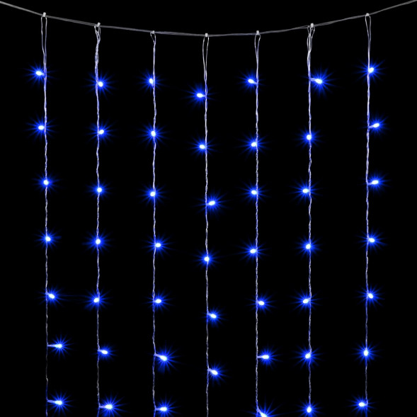 Гирлянда Занавес Облегченный 2 x 3 м Синий 220В, 600 LED, Провод Прозрачный ПВХ, IP54