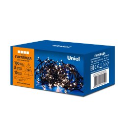 ULD-S1000-100-DGA WHITE IP20 Гирлянда светодиодная. 10м. 100 светодиодов. Белый свет. Провод зеленый. ТМ Uniel