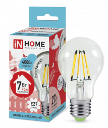 Лампа светодиодная LED-ШАР-deco 7Вт 230В Е27 4000К 810Лм прозрачная IN HOME