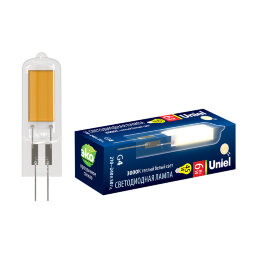 LED-JC-220-6W-3000K-G4-CL GLZ08TR Лампа светодиодная. прозрачная. Теплый белый свет 3000К. Картон. ТМ Uniel.