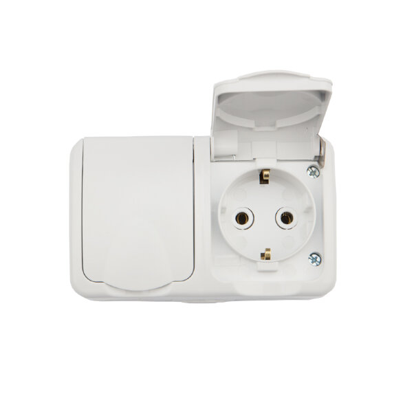 Блок горизонтальный 2 розетки (керамика) Mini OG IP54 с/з, о/у, белый KRANZ