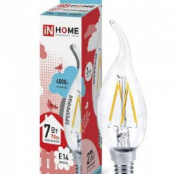 2007670 Лампа светодиодная LED-СВЕЧА НА ВЕТРУ-deco 7Вт 230В Е14 4000К 810Лм прозрачная IN HOME