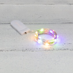 Гирлянда светодиодная Роса с крупными каплями 2м, 20LED, МУЛЬТИКОЛОР, IP20, тонкий батарейный блок, 2хCR2032 в комплекте NEON-NIGHT