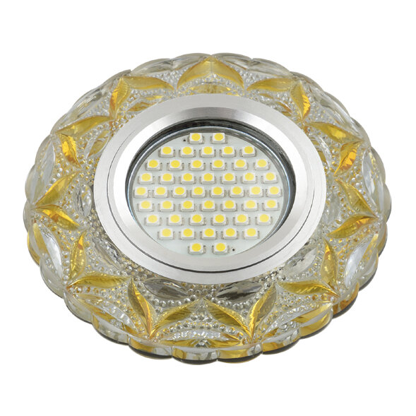 DLS-L149 GU5.3 GLASSY-LIGHT GOLD Светильник декоративный встраиваемый. серия Luciole. Без лампы. GU5.3. Доп. светодиодная подсветка 3Вт. Стекло. Зеркальный-прозрачный+светло-желтый. ТМ Fametto