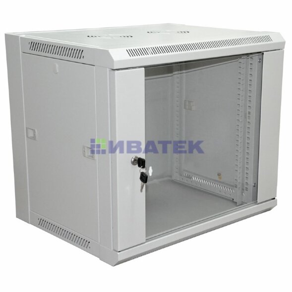 Шкаф настенный 19" 6U 600x450x370мм (ШxГxВ) - передняя дверь стекло, боковые стенки съемные (разобранный), RAL 7035 REXANT PRO