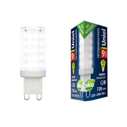 LED-JCD-9W-4000K-G9-CL GLZ09TR Лампа светодиодная. прозрачная. Белый свет 4000К. Картон. ТМ Uniel.