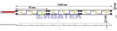 Лента светодиодная 12В, SMD5050, 14,4Вт/м, 60 LED/м, 6500K, 10мм, 5м, IP20 LAMPER