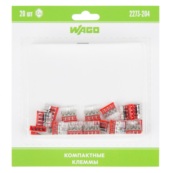 2273-204 Экcпресс-клемма, 4-проводная до 2,5 мм2, (20 шт/уп)  WAGO