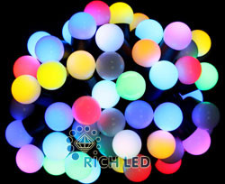 LED гирлянда Шарики 7,5м соединяемая (до 15шт.) 50LED RGB 220В автосмена цвета черный провод IP65, ц