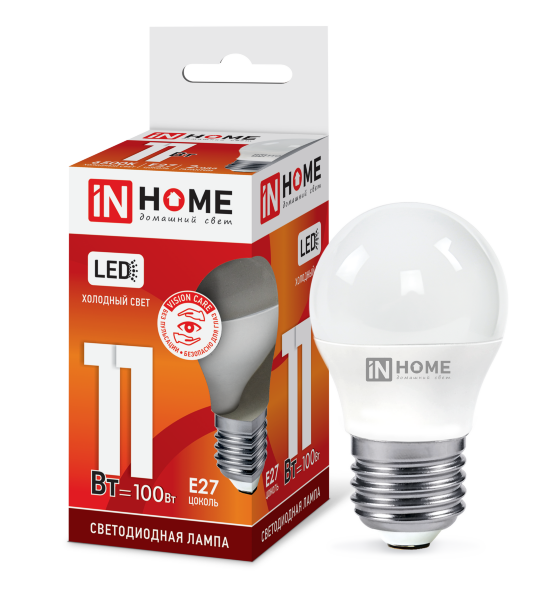 Лампа светодиодная LED-ШАР-VC 11Вт 230В Е27 6500К 1050Лм IN HOME