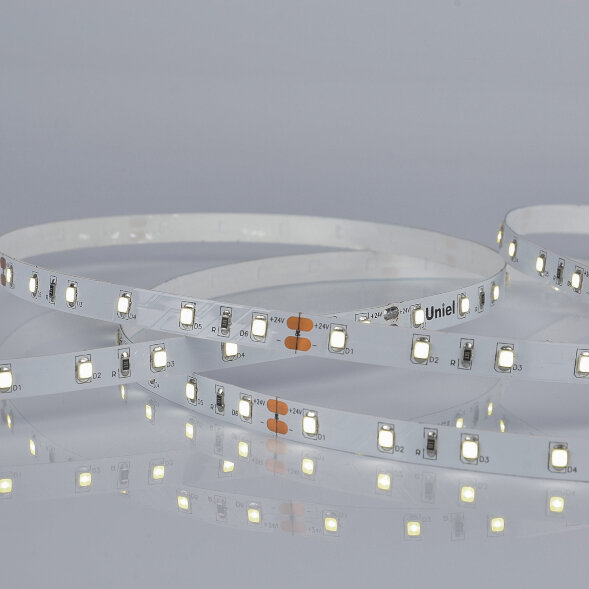 ULS-2835-60LED-m-8mm-IP20-DC24V-6W-m-5M-W Гибкая светодиодная лента на самоклеящейся основе. Катушка 5 м. в герметичной упаковке. Белый свет 4000K. ТМ Uniel.