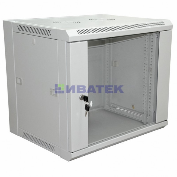 Шкаф настенный 19" 9U 600x600x500мм (ШxГxВ) - передняя дверь стекло, боковые стенки съемные (разобранный) RAL 7035 REXANT PRO