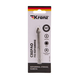 Сверло по стеклу и керамике 8 мм, 2 грани, шестигранный хвостовик Kranz