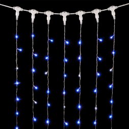 Гирланда Занавес 2 x 2 м Синий с Мерцанием Белого Диода 220В, 400 LED, Провод Прозрачный ПВХ, IP54