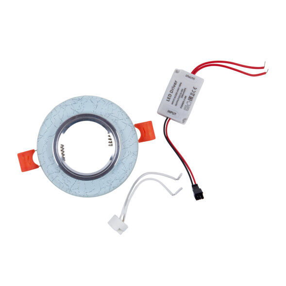 DLS-L208 GU5.3 CHROME-WHITE Светильник декоративный встраиваемый. серия Luciole. Без лампы. Доп.подсветка 3Вт. Металл. цвет хром. Отделка стекло белое с серебром. ТМ Fametto