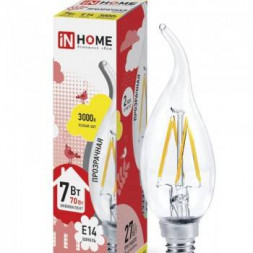 2007663 Лампа светодиодная LED-СВЕЧА НА ВЕТРУ-deco 7Вт 230В Е14 3000К 810Лм прозрачная IN HOME