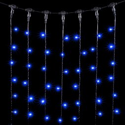 Гирлянда Занавес 1 x 6 м Синий 220В, 600 LED, Провод Черный ПВХ, IP54