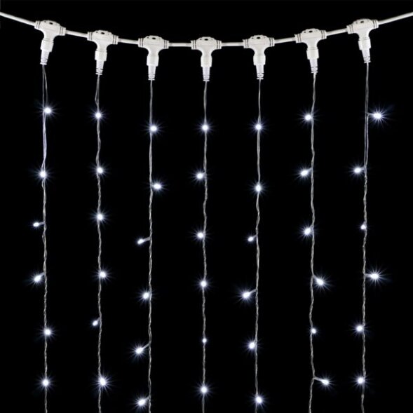 Гирлянда Занавес 2 x 3 м Белый с Мерцанием Белого Диода 220В, 600 LED, Провод Прозрачный ПВХ, IP54