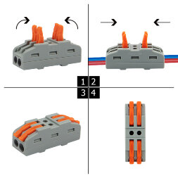 Клемма СМК 222-422 проходная 2 полюса (0,08-4 мм2), серая (25 шт./уп.) REXANT