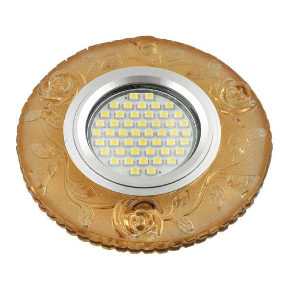 DLS-L150 GU5.3 GLASSY-YELLOW Светильник декоративный встраиваемый. серия Luciole. Без лампы. цоколь GU5.3. Доп. светодиодная подсветка 3Вт. Стекло. Зеркальный-светло-желтый. ТМ Fametto