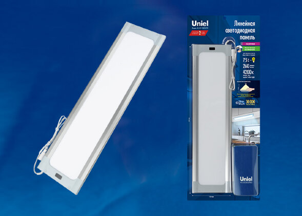 ULI-F42-7.5W4200K-DIM SENSOR IP20 SILVER Панель линейная светодиодная ультратонкая. с бесконтактным выключателем. диммер.460х120х11мм. 260Lm. Серебристый. ТМ Uniel