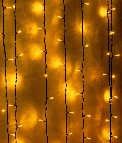 Гирлянда Занавес 1 x 6 м Желтый 220В, 600 LED, Провод Черный ПВХ, IP54