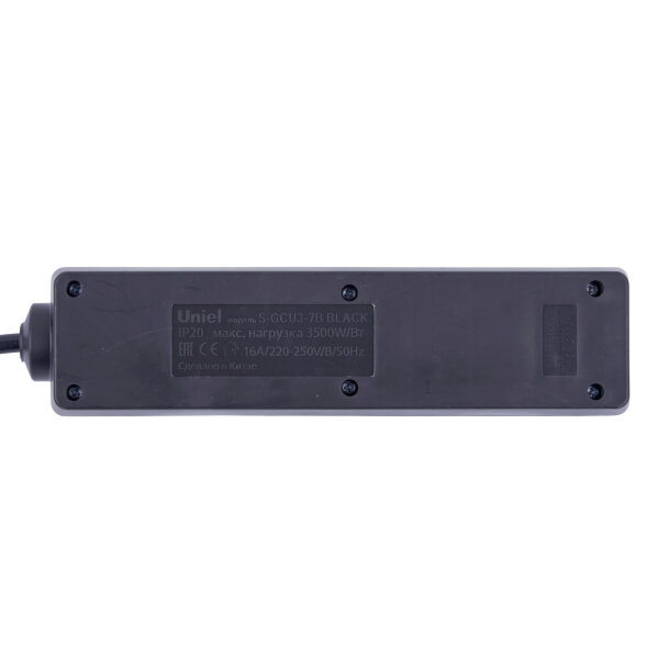 S-GCU3-7B BLACK Удлинитель серии Ultra, шнур 7м., 3 гнезда, 16A, с/з. Черный. TM Uniel