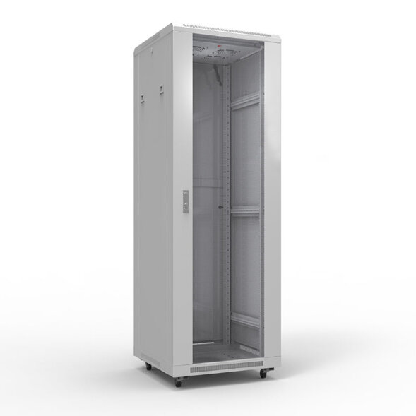 Шкаф напольный 19" 47U 600х600мм, передняя дверь стекло, задняя дверь металл, RAL 7035 REXANT